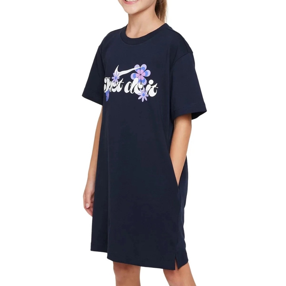 Nike Big Girls Sportswear Cotton T-Shirt Dress Dark Obsidian $50 Size M